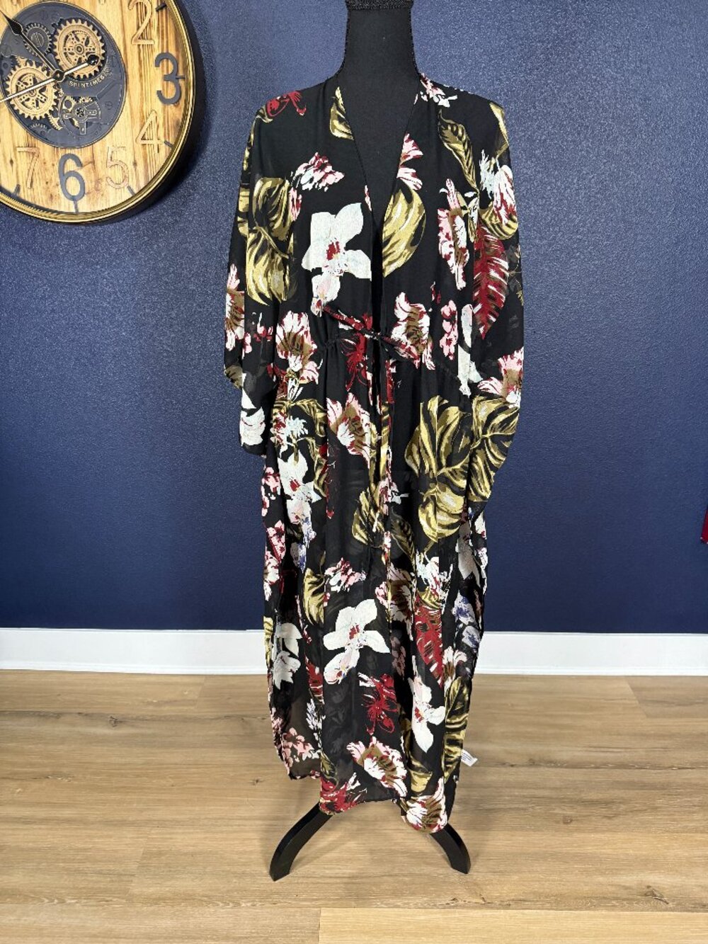 Walter Baker NWT Black Tropical Floral Sheer Chiffon Caftan | O/S